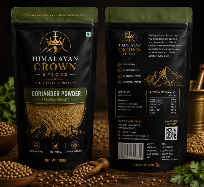 Himalayan Crown Spices Coriander Powder Packaging