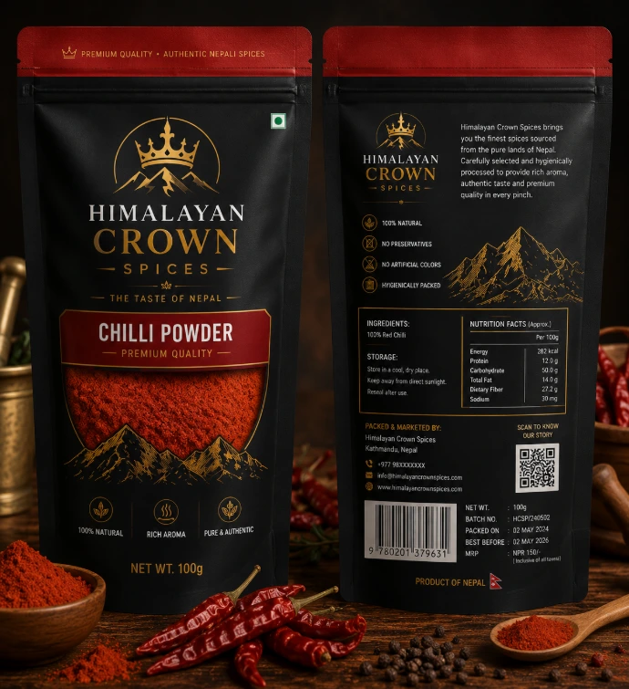 Himalayan Crown Spices Chilli Powder packaging